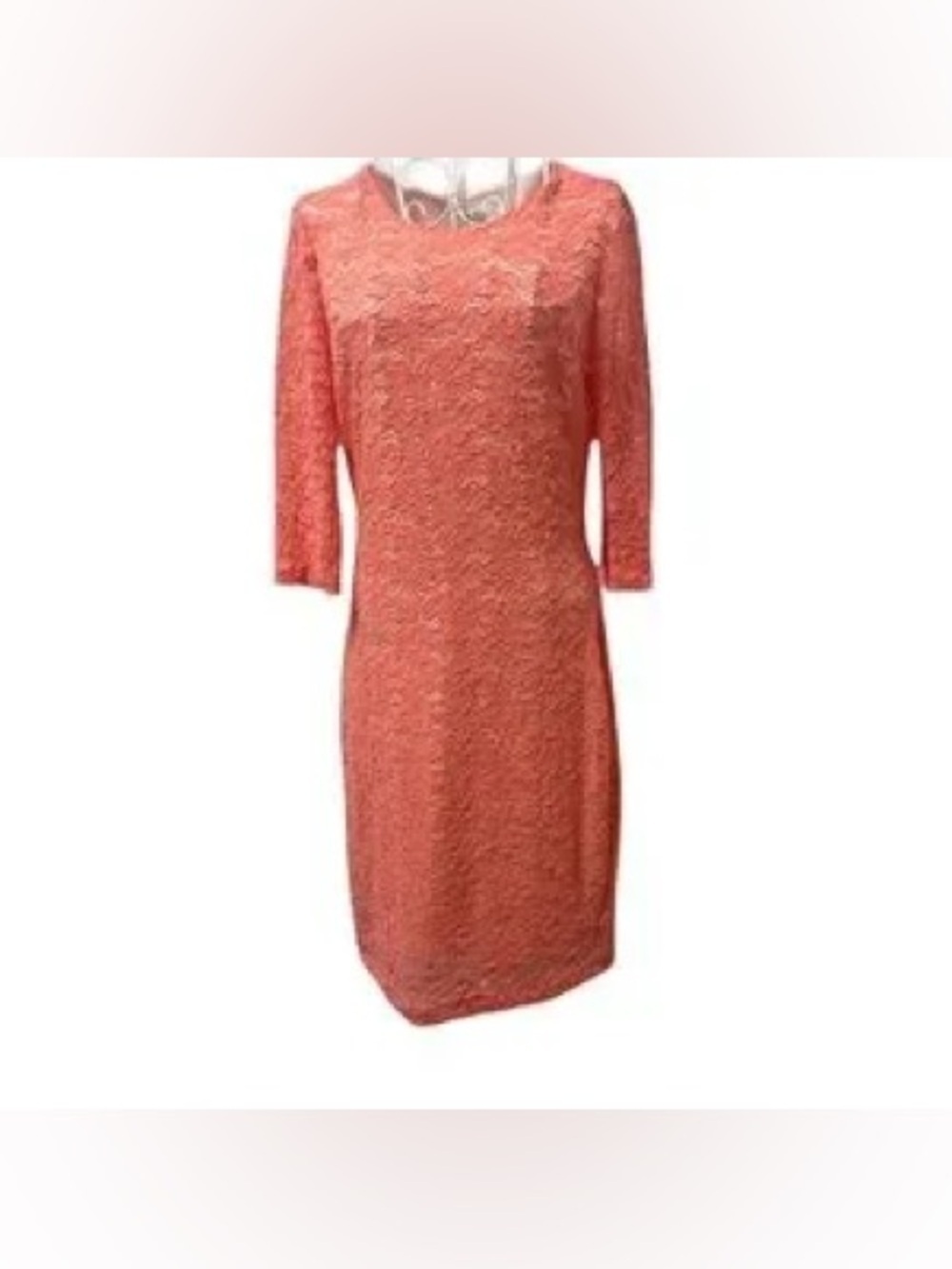 Badgley Mischka Coral Lace 3/4 Sleeve Lace Overlay Fitted Dress